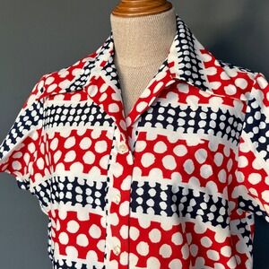 Vintage 70s Mod Polka Dot Blouse | Mardi Modes | Red White Blue | Retro Summer